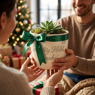 Personalisierter Blumentopf — Geschenk Facility Manager Abschied Dankeschön — als persoenliche Geschenk-Uebergabe