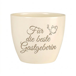 Persönliches Geschenk für die beste Gastgeberin – Gravur Blumentopf — Detailansicht der Lasergravur