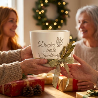 Personalisierter Blumentopf — Danke-Geschenk für die beste Spülkraft zuhause — als persoenliche Geschenk-Uebergabe