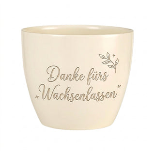 Personalisierter Blumentopf mit Gravur — Danke Geschenk für Mentor — Detailansicht der Lasergravur