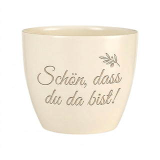 Personalisierter Blumentopf — Geschenk Lieferfahrer Paketboten — Detailansicht der Lasergravur
