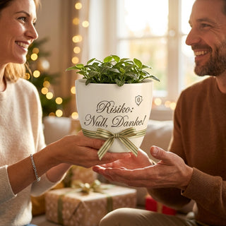 Personalisierter Blumentopf mit Gravur — Geschenk Kreditanalyst Beförderung — als persoenliche Geschenk-Uebergabe