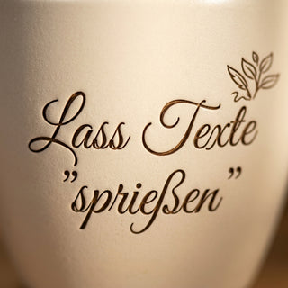 Personalisierter Blumentopf — Geschenk Lektorin Abschied & Dankeschön — Detailaufnahme