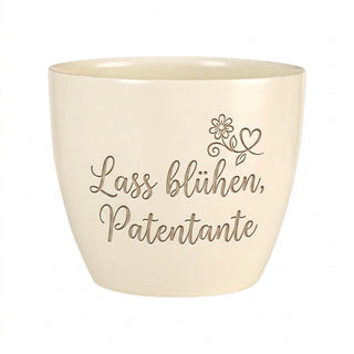 Personalisierter Blumentopf mit Gravur — Geschenk Patentante Geburtstag — Detailansicht der Lasergravur
