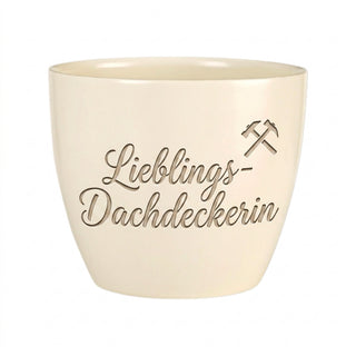 Einzigartiger Blumentopf für die Lieblings-Dachdeckerin – Geschenk mit Gravur — Detailansicht der Lasergravur