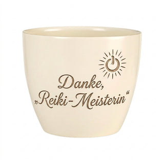Personalisierter Blumentopf mit Gravur — Danke Geschenk Reiki-Meisterin — Detailansicht der Lasergravur