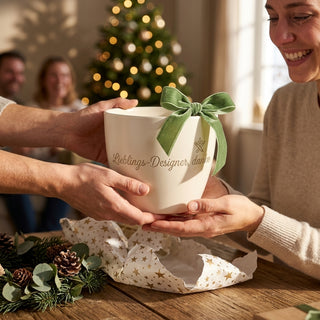 Personalisierter Blumentopf mit Gravur — Geschenk für Grafikdesigner — als persoenliche Geschenk-Uebergabe