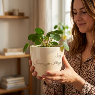 Personalisierter Blumentopf — Geschenk Berufsfischer Abschied — im Wohnambiente
