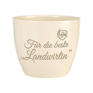Personalisierter Blumentopf 'Beste Landwirtin' — Gravur Geschenk Landwirtschaft — Detailansicht der Lasergravur