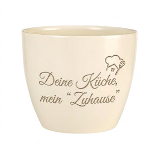 Personalisierter Blumentopf mit Gravur — Geschenk Sternekoch & Hobbykoch — Detailansicht der Lasergravur