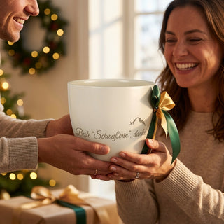Personalisierter Blumentopf mit Gravur — Geschenk Schweißerin Danke — als persoenliche Geschenk-Uebergabe