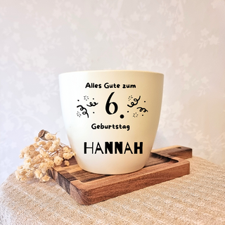Gravierter Blumentopf "Alles Gute zum 6. Geburtstag HANNAH" - Geburtstagsgeschenk von Natur Macher.