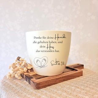 Gravierter Blumentopf "Danke für deine Hände ... und dein Herz" mit Babyfußabdrücken im Herz, Abschiedsgeschenk Hebamme vo...