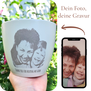 Fotogravur Blumentopf personalisiert - Erinnerungsstück