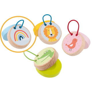 GoKi Kinderkastagnetten mit Tiermotiven (Löwe, Vogel, Krokodil) und Regenbogen, aus Holz.