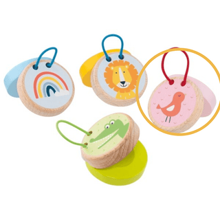 Goki Kinderkastagnetten mit Tiermotiven (Löwe, Vogel, Krokodil, Regenbogen) aus Holz.