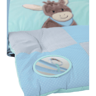 Sterntaler Baby Spielbogen Emmi, hellblau mit Eselmotiv und integriertem Spiegel, für sicheres Spielvergnügen.