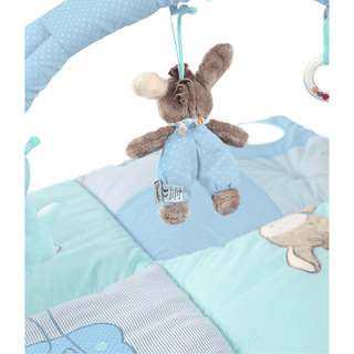Sterntaler Baby Spielbogen Emmi, blau, mit hängendem Esel-Kuscheltier. Fördert spielerisch die Motorik.