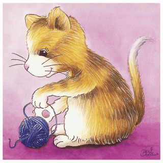 Verspieltes Kätzchen mit Wollknäuel, Motiv des Goki Würfelpuzzles Tierkinder.