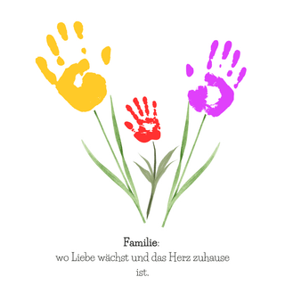 Drei bunte Handabdrücke als Blumen, Bastelset für Familienbild "Handabdruck Bilder Familie - Blumen" von Naturmacher.