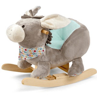 Plüsch Schaukeltier Esel Emmi in Grau mit buntem Halstuch auf Holzgestell. Von Sterntaler. x