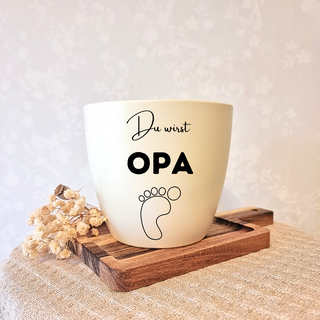 Begeisternder Opa-Blumentopf mit Babyfußabdruck und "Du wirst Opa" Gravur. Perfektes Geschenk zur Schwangerschaft.