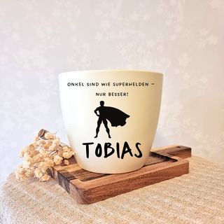 Begeisterter Onkel? Gravierter Blumentopf mit Superheldenmotiv & "Onkel sind wie Superhelden - nur besser!". Personalisier...