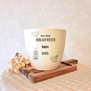 Begehbarer Blumentopf mit Gravur "Mein erstes Halloween, Anna 2025", Kürbis, Fledermaus & Spinnennetz. Halloween Geschenki...