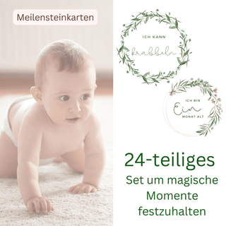 Baby krabbelt, Meilensteinkarten "Ich kann krabbeln", "1 Monat alt". 24-teiliges Set, Naturmacher.