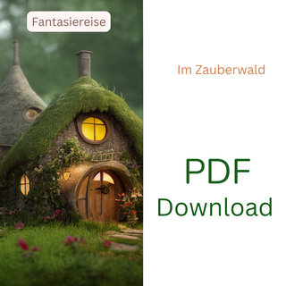 Gemütliches, moosbedecktes Haus im Zauberwald. PDF Download der Traumreise für Kinder "Im Zauberwald" von Naturmacher.
