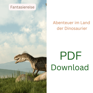 Freundlicher Dinosaurier in prähistorischer Landschaft. PDF Download: Traumreise Kinder - Abenteuer im Land der Dinosaurie...