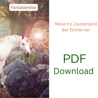 Einhorn unter Baum im Zauberland. PDF Download: Naturmacher Traumreise für Kinder - Reise ins Zauberland der Einhörner.