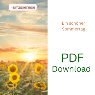 Sonnenuntergang über Sonnenblumenfeld. PDF Download: Naturmacher Traumreise für Kinder "Ein schöner Sommertag".
