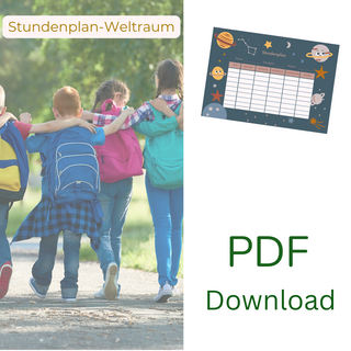 Stundenplan Weltraum: Kinder mit Schulranzen & Weltraum-Stundenplan (PDF Download)