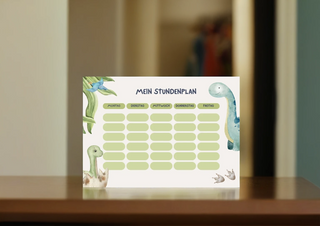 Kinderstundenplan mit Dinosaurier-Motiv von Naturmacher. Leerer Stundenplan von Montag bis Freitag mit Illustrationen von ...