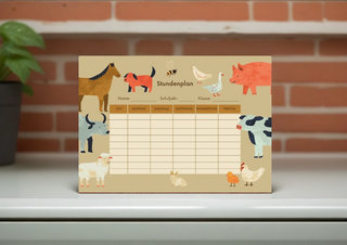 Stundenplan Kinder mit Bauernhof-Design von Naturmacher. Leerer Wochenplan mit Feldern für Name, Schuljahr, Klasse und Zei...