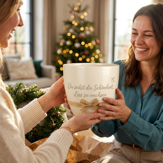 Personalisierter Blumentopf mit Gravur — Geschenk für Fotografin Geburtstag — als persoenliche Geschenk-Uebergabe