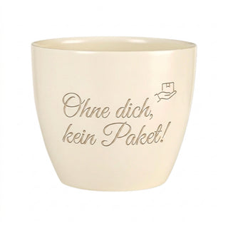 Personalisierter Blumentopf mit Gravur — Paketbote Geschenk Dankeschön — Detailansicht der Lasergravur