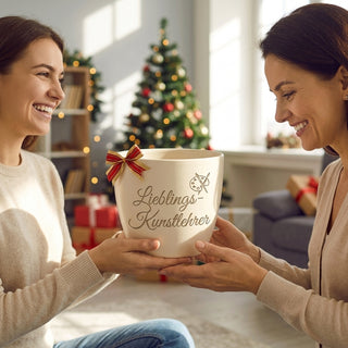Personalisierter Blumentopf 'Lieblings-Kunstlehrer' — Geschenk Kunstlehrer Abschied — als persoenliche Geschenk-Uebergabe