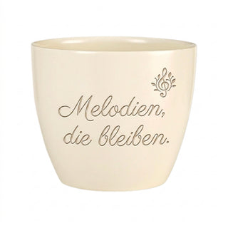 Personalisierter Blumentopf mit Gravur — Geschenk Komponist Musiker — Detailansicht der Lasergravur