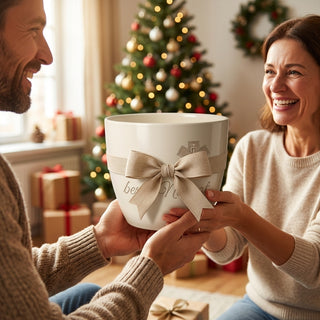 Personalisierter Blumentopf mit Gravur — Geschenk für Notarzt — als persoenliche Geschenk-Uebergabe
