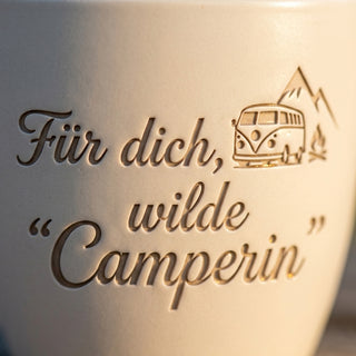 Personalisierter Blumentopf — Geschenk Camperin Einweihung Wohnmobil — Detailaufnahme