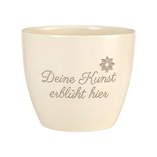 Personalisierter Blumentopf mit Gravur — Geschenk Hobbymaler Künstler — Detailansicht der Lasergravur