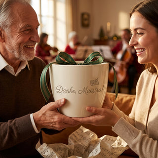 Geschenk Dirigent - Persönlicher Blumentopf mit Gravur: Danke, Maestro! — als persoenliche Geschenk-Uebergabe