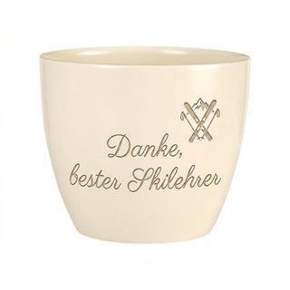 Einzigartiger Blumentopf mit Gravur für den besten Skilehrer – Geschenk für Ski-Lehrer — Detailansicht der Lasergravur