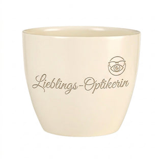 Personalisierter Blumentopf 'Lieblings-Optikerin' — Geschenk für Optikerin — Detailansicht der Lasergravur