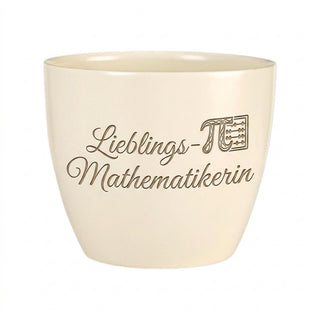 Personalisierter Blumentopf mit Gravur — Geschenk Mathematikerin Abschied — Detailansicht der Lasergravur