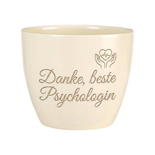 Personalisierter Blumentopf mit Gravur — Danke Geschenk für Psychologin — Detailansicht der Lasergravur