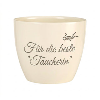 Personalisierter Blumentopf »Für die beste Taucherin« — Geschenk Taucherin — Detailansicht der Lasergravur