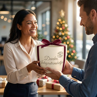 Personalisierter Blumentopf mit Gravur — Geschenk Integrationshelfer Danke — als persoenliche Geschenk-Uebergabe